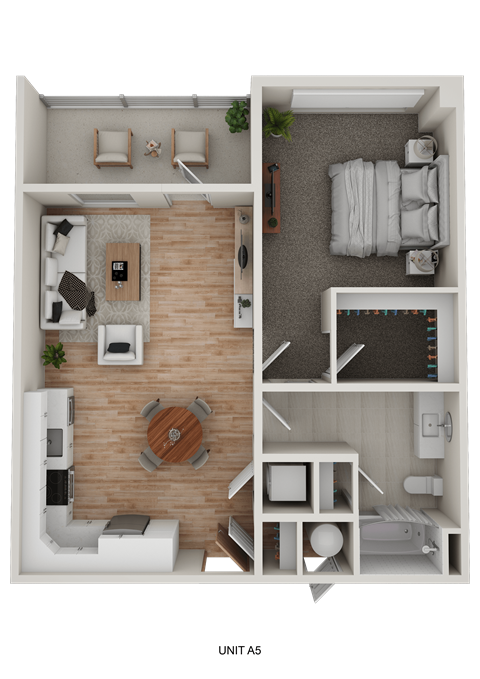 A 3D floor plan of a unit labeled A5.